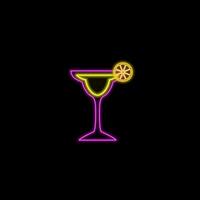 Neon cocktail glass with lime slice vector