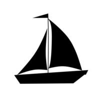 Simple black silhouette of a sailing boat with two sails and a flag. Ideal for nautical designs, marine icons, travel themes, or minimalist artwork. vector