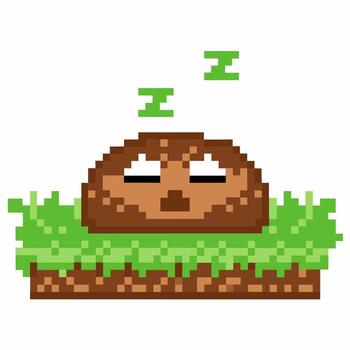 Sleeping pixelated brown creature on green grass patch retro game sprite, digital art with closed eyes and z symbols vector