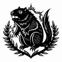 Intricate Black and White Beaver Illustration with Laurel Wreath and Branch vector