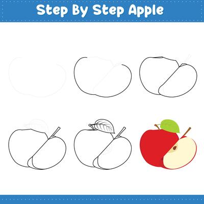 Step By Step Drawing Lime For Kids. Apple Food Drawing Tutorial On How To Draw. illustration