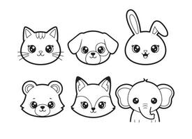 Illustration icons featuring various pet animals Kitten, Puppy, Rabbit, Bear, Fox, Elephant vector
