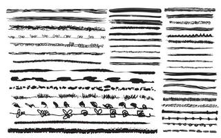 45 hand-drawn black sketch line and border brushes vector