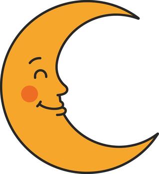 a smiling crescent with a face vector