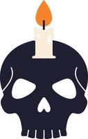 Dark Skull with Lit Candle Atop Simple Flat Design. vector