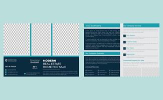 Elegant creative blue modern company business real estate bi fold brochure design template. vector