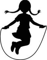 Black Silhouette of Girl Jumping Rope with Braids vector