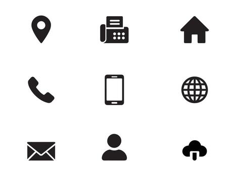 Modern User Interface Icon Contact and Communication Icon Set Location, Fax, Home, Phone, Mobile, Web, Email, User, Cloud Download and more vector