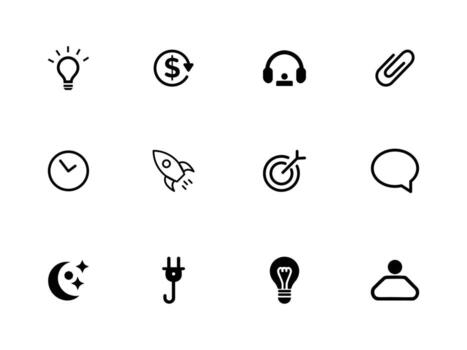 Set of Business, Startup, and Productivity Icon Collection solid icons for business and user interfaces vector