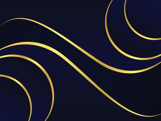 Blue dynamic abstract background with gold wave lines and blue luxury background for presentation and branding