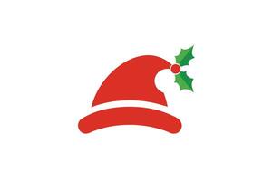 Simple Santa Hat with Holly Leaf Icon Design vector