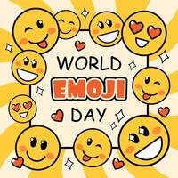 World Emoji Day or Smile Day concept with cute happy emoji faces vector