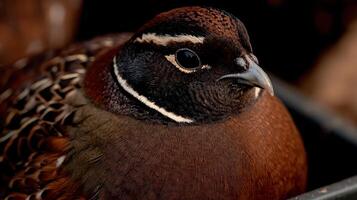 Majestic Quail Portrait Detailed Close Up of Feather Texture and Eye photo