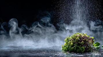 Fresh Greens Under a Mystical Mist and Gentle Rain Shower photo