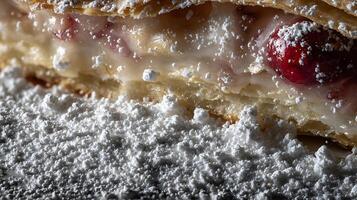 Delicious Berry Pastry Dusted with Powdered Sugar Close Up. photo