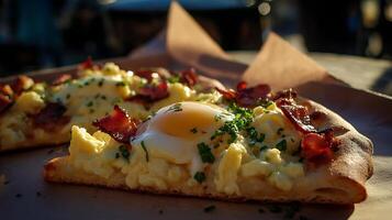 Savory Breakfast Pizza with Bacon, Egg, and Chives, a Delicious Morning Meal. photo