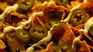 Delicious Nachos Topped With Creamy Cheese And Spicy Jalapenos. photo
