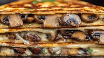 Delicious Mushroom and Cheese Quesadilla Stack Ready to Eat. photo
