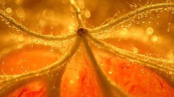 Golden Threads Adorned with Shimmering Dewdrops, A Macro Delight. photo