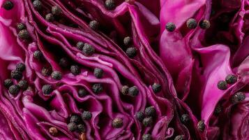Macro Shot of Vibrant Purple Cabbage with Black Peppercorns. photo