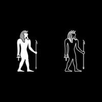 Egypt pharaoh Tutankhamen King Tut set icon white solid fill outline contour line thin vector