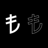 Turkish lira currency symbol money set icon white color solid fill outline contour line thin style vector