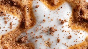 Close Up Of Coffee Foam With Chocolate Sprinkles And Swirls. photo