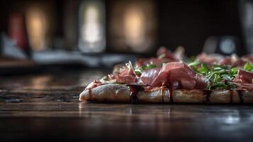 Delicious Prosciutto Pizza Slice Drizzled with Balsamic Glaze. photo