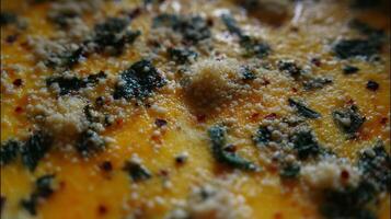 Delicious Cheese Topped Food with Herbs and Spices. photo
