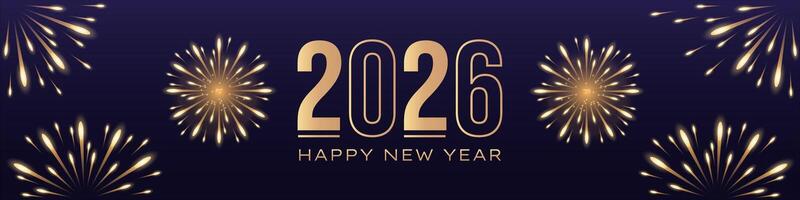 New Year festive night horizontal background with fireworks and golden numbers 2026. illustration. vector