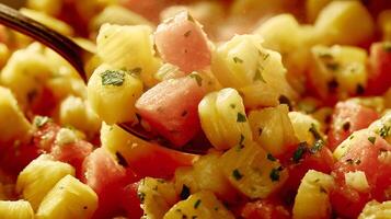 Delicious Fresh Fruit Salad with Pineapple and Watermelon Closeup. photo