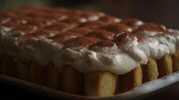Indulgent Creamy Dessert Layered with Cocoa Powder and Soft Cake photo