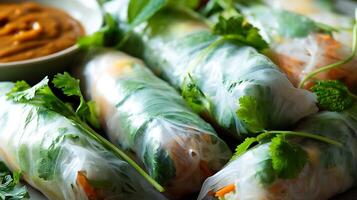 Fresh Summer Rolls with Peanut Sauce, A Deliciously Healthy Snack. photo