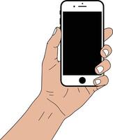 A hand holding a smartphone vector