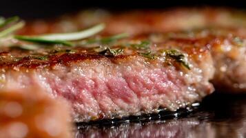 Delicious Perfectly Cooked Steak with Herbs and Juices. photo