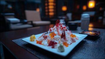 A Delicious Tuna and Salmon Sashimi Bowl for a Perfect Meal. photo