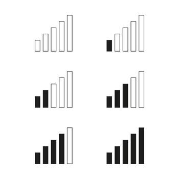 Network signal strength icons set for wireless network connection status in varying levels from strong to weak vector