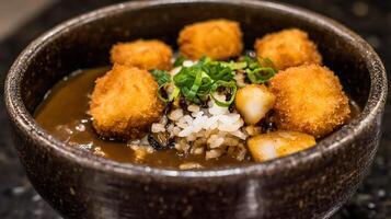 Savory Deep Fried Scallops and Rice with Curry Sauce Bowl photo