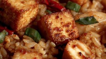 Crispy Tofu and Rice Stir Fry with Chili and Green Onion photo