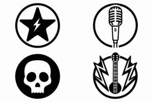 Rock music symbols star skull microphone guitar black and white vector
