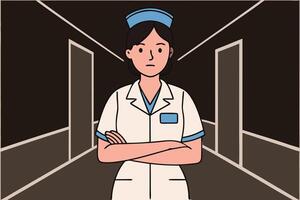Nurse in uniform with arms crossed medical white coat vector