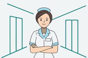 Friendly nurse in uniform with arms crossed medical vector