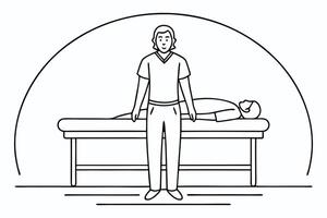 Medical professional assisting patient on examination table vector