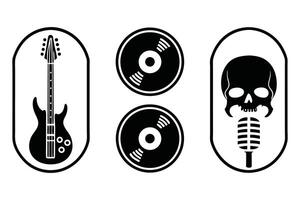 Black guitar skull and vinyl records microphone music vector