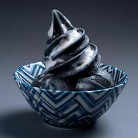 Mysterious Black Sesame Soft Serve Ice Cream in a Stylish Bowl. photo