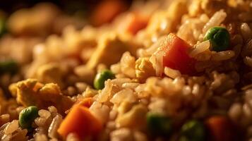 A Delicious Closeup of Fried Rice with Peas and Carrots. photo