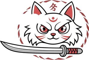 Fierce fox spirit with sword kitsune japanese folklore vector