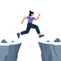 Woman Leaping Over Gap in Rocks illustration. vector