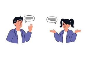 Two businesspeople having a discussion with speech bubbles illustration. vector