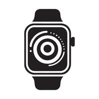 Smartwatch Illustration with Round Display and Band Modern Technology Device in Black Silhouette vector
